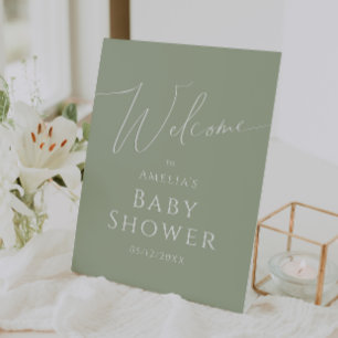 Whimsical Sage Green Welcome Baby shower Reclamebord Met Voetstuk