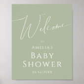 Whimsical Sage Green Welkom Baby shower Teken Poster (Voorkant)