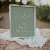 Whimsical Sage Green Welkom Baby shower Teken Poster