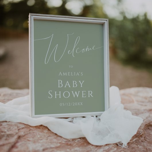 Whimsical Sage Green Welkom Baby shower Teken Poster