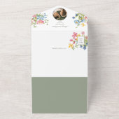 Whimsical Sage Green Wildflower Wedding All In One Uitnodiging (Buitenkant)