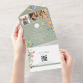 Whimsical Sage Green Wildflower Wedding All In One Uitnodiging (Afscheurbaar)