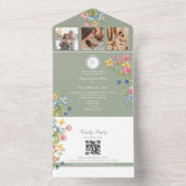Whimsical Sage Green Wildflower Wedding All In One Uitnodiging (Binnen)