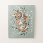 Whimsical Sage Green Woodland Animal Monogram Legpuzzel (Verticaal)
