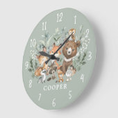 Whimsical Sage Green Woodland Animals Boy Nursery Grote Klok (Hoek)