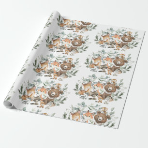 Whimsical Sage Green Woodland Forest Animals Cadeaupapier