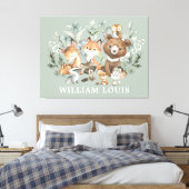 Whimsical Sage Green Woodland Forest Animals Canvas Afdruk (Insitu (Slaapkamer))