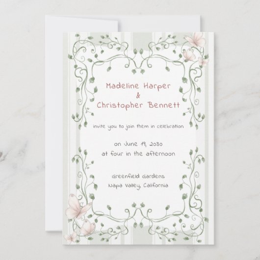 Whimsical Sage Greenery Garden Wedding Kaart (Voorkant)