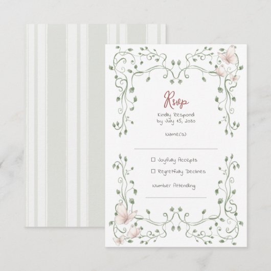 Whimsical Sage Greenery Wedding RSVP Kaartje (Voorkant / Achterkant)