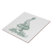 Whimsical Sage Groen Konijn op Paddestoel Tekening Tegeltje (Zijkant)