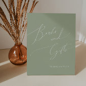 Whimsical Sage Groene Baby shower Boeken en gesche Reclamebord Met Voetstuk