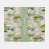 Whimsical Sage Groene Bloemige Gepersonaliseerde Fleece Deken (Voorkant (Horizontaal))
