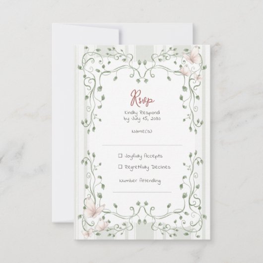 Whimsical Sage Groene Huwelijk RSVP Kaartje (Voorkant)
