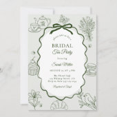 Whimsical Sage Hand Drawn Tea Party Bridal Shower Kaart (Voorkant)