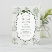 Whimsical Sage Hand Getekende Bruiloft Thee Feestj Kaart (Staand voorkant)