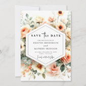 Whimsical Sage Peach Wedding Save The Date (Voorkant)