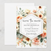 Whimsical Sage Peach Wedding Save The Date (Voorkant / Achterkant)