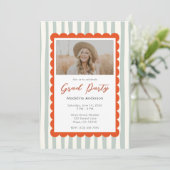Whimsical Sage Stripes Graduation Party Photo Kaart (Staand voorkant)