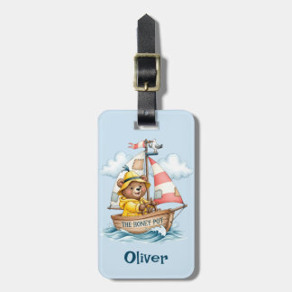 Whimsical Sailor Bear on Sailboat  Bagagelabel