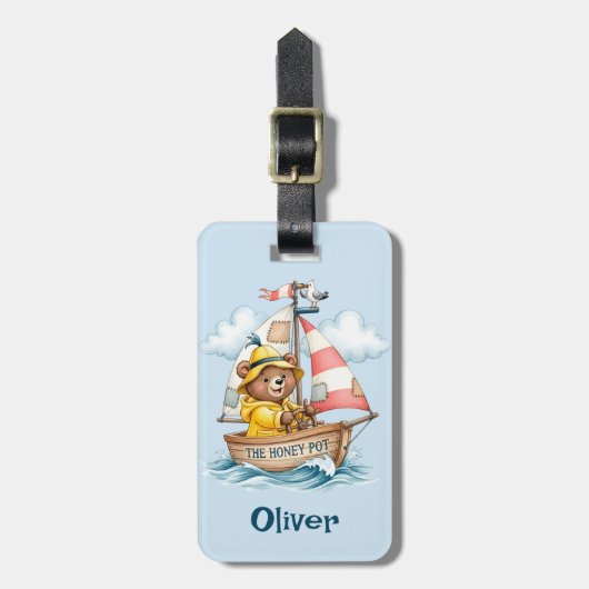 Whimsical Sailor Bear on Sailboat  Bagagelabel (Voorkant verticaal)