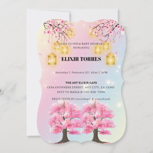 Whimsical Sakura Cherry Blossom Tree Baby shower Kaart (Voorkant)