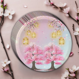 Whimsical Sakura Cherry Blossom Tree Baby shower Papieren Bordje