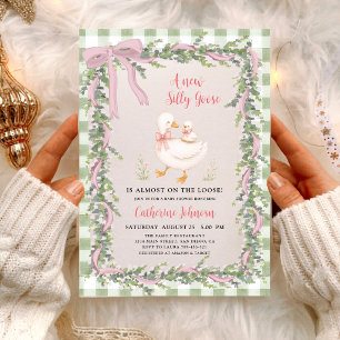 Whimsical Salie Groene Dwaze Gans Babyshower Kaart