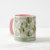 Whimsical Saliegroen Bloemmotief Persoonlijk  Mok (Voorkant links)