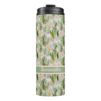 Whimsical Saliegroene Bloemige Gepersonaliseerde  Thermosbeker