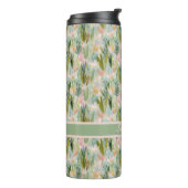 Whimsical Saliegroene Bloemige Gepersonaliseerde  Thermosbeker (Gedraaid links)