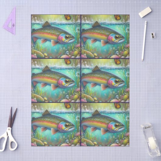 Whimsical Salmon Fish with Florals – Decoupage Tissuepapier (Craft)