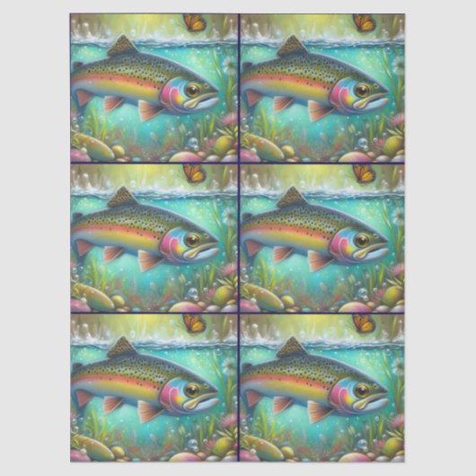 Whimsical Salmon Fish with Florals – Decoupage Tissuepapier (Voorkant)