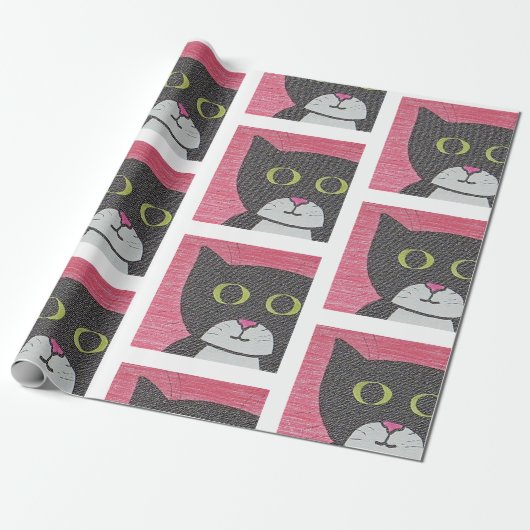 Whimsical Sam Cat Portrait Wrapping Paper Cadeaupapier (Uitgerold)