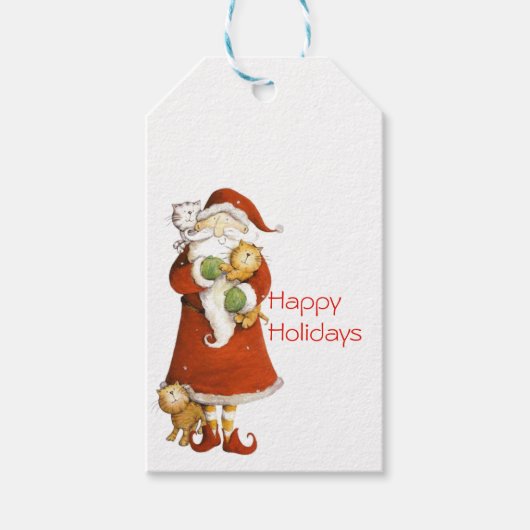 Whimsical Santa and Cats Holiday Cadeaulabel (Voorkant)