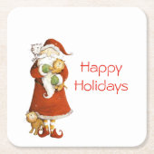 Whimsical Santa and Cats Holiday Kartonnen Onderzetters (Voorkant)