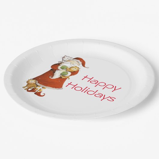 Whimsical Santa and Cats Holiday Papieren Bordje (Gekanteld)