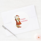 Whimsical Santa and Cats Holiday Ronde Sticker (Envelop)