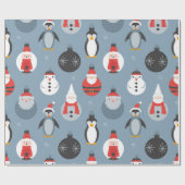 Whimsical Santa and Penguin Christmas Pattern Cadeaupapier (Vlak)