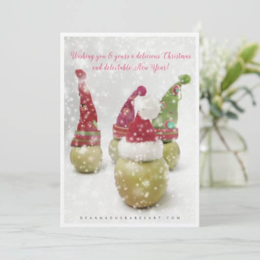 Whimsical Santa Apples kerst Kaart (Staand voorkant)