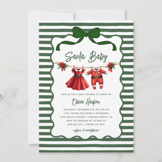 Whimsical Santa Baby Bow Baby Shower Invitation Kaart (Voorkant)