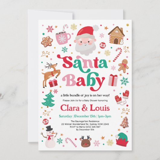 Whimsical Santa Baby Kerstmis Meisje Baby shower Kaart (Voorkant)