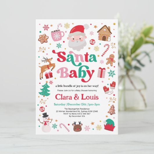 Whimsical Santa Baby Kerstmis Meisje Baby shower Kaart (Staand voorkant)