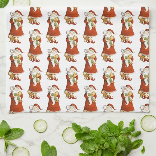 Whimsical Santa & Cats Theedoek (Gevouwen)
