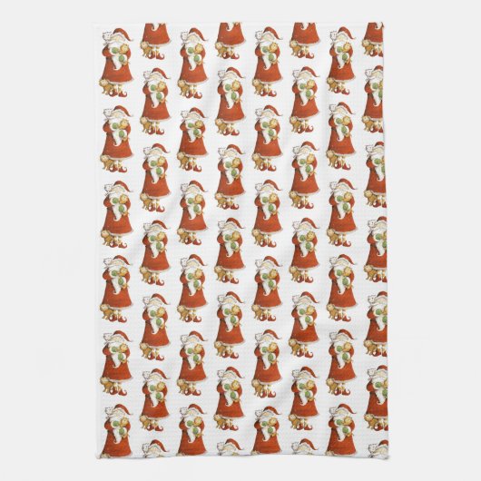 Whimsical Santa & Cats Theedoek (Verticaal)