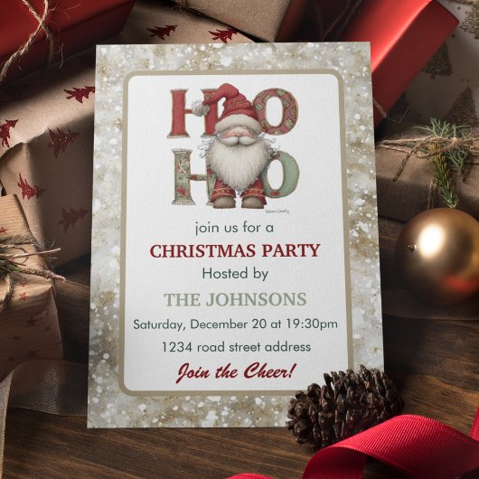 Whimsical Santa Christmas Party Invitation  Kaart