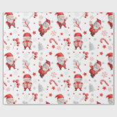 Whimsical Santa Claus, Candy Canes, Trees, sterren Cadeaupapier (Vlak)