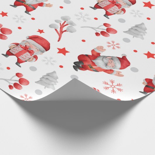 Whimsical Santa Claus, Candy Canes, Trees, sterren Cadeaupapier (Hoek)