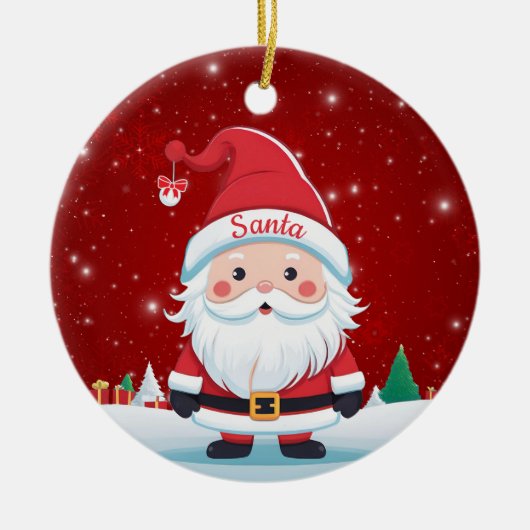 Whimsical Santa Claus Christmas Berry Red 🎄🎅🏼 Keramisch Ornament (Voorkant)