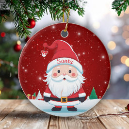 Whimsical Santa Claus Christmas Berry Red 🎄🎅🏼 Keramisch Ornament