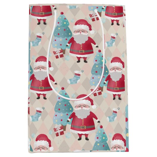 Whimsical Santa Claus en kerstbomen Medium Cadeauzakje (Voorkant)